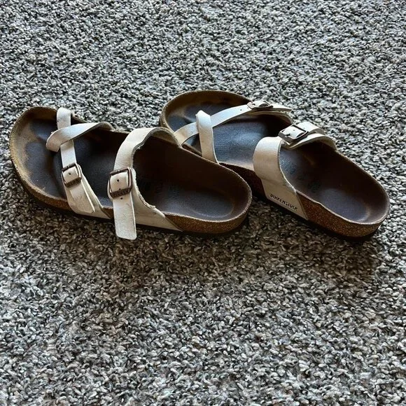 Birkenstock Arizona Sandals Women 7-7.5 (EU 38) Cream Slides Western Comfortable - Picture 2 of 6